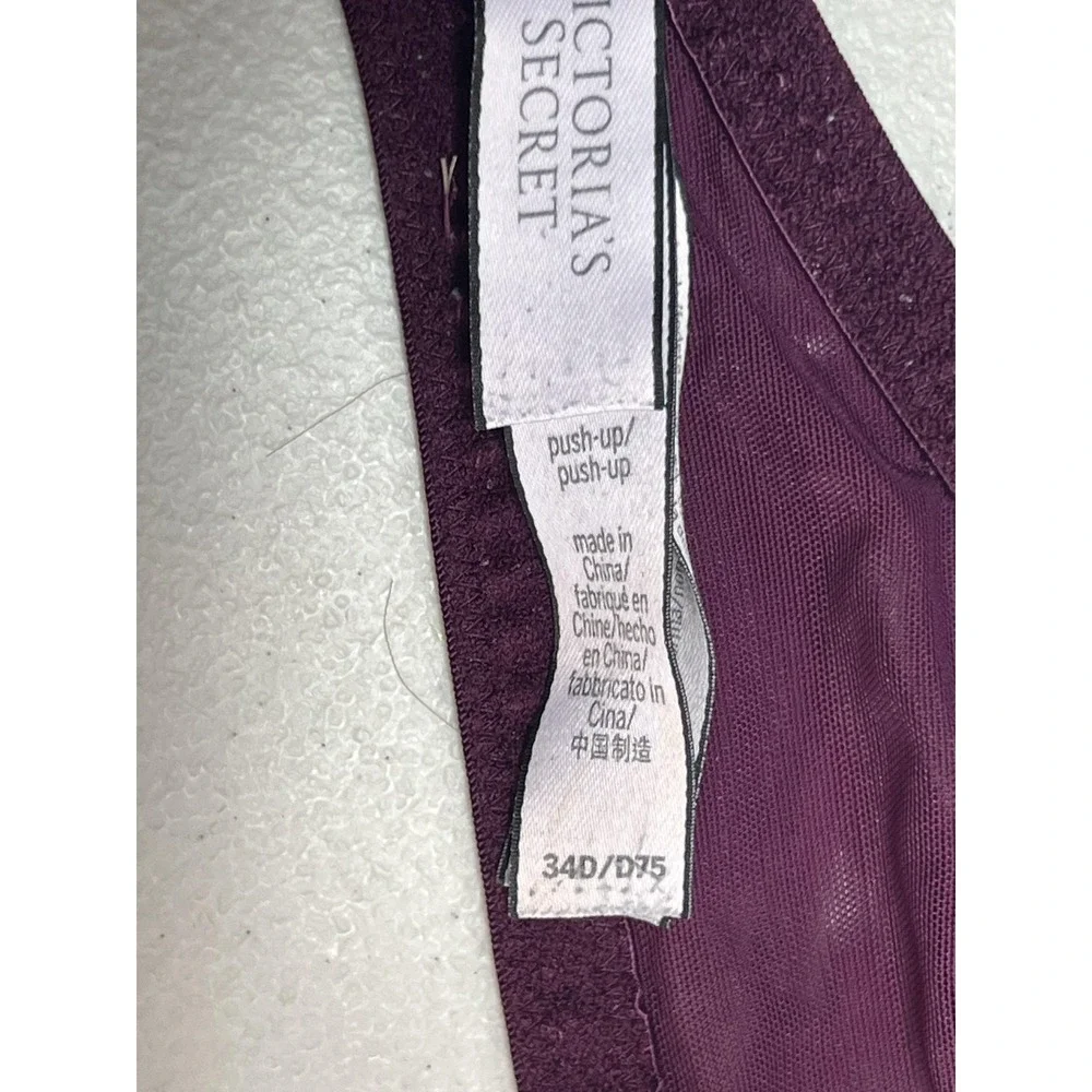 Victoria's Secret Bra Womens 34D Purple Push Up T Shirt Underwire‎ Padded Lace